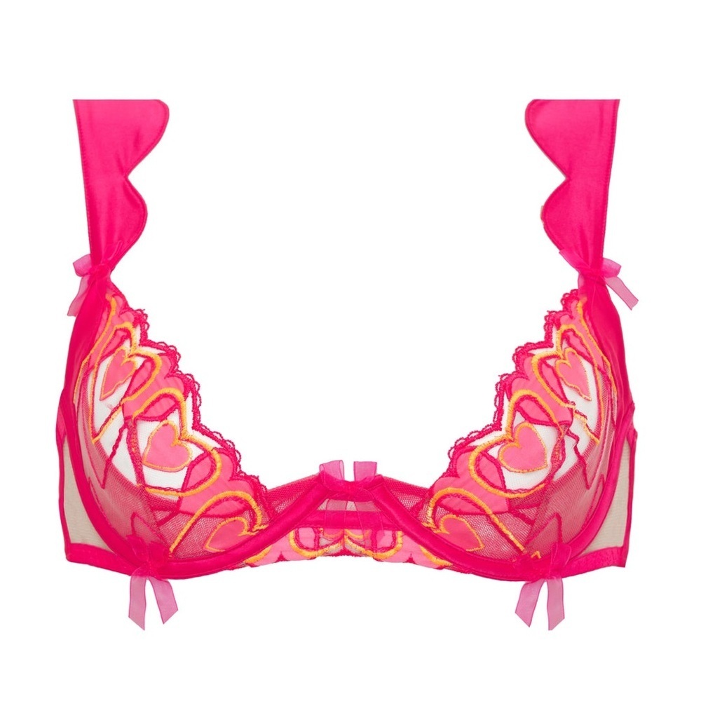 NWT For Love & Lemons Graphic Hearts Pink Bra - Picture 2 of 10